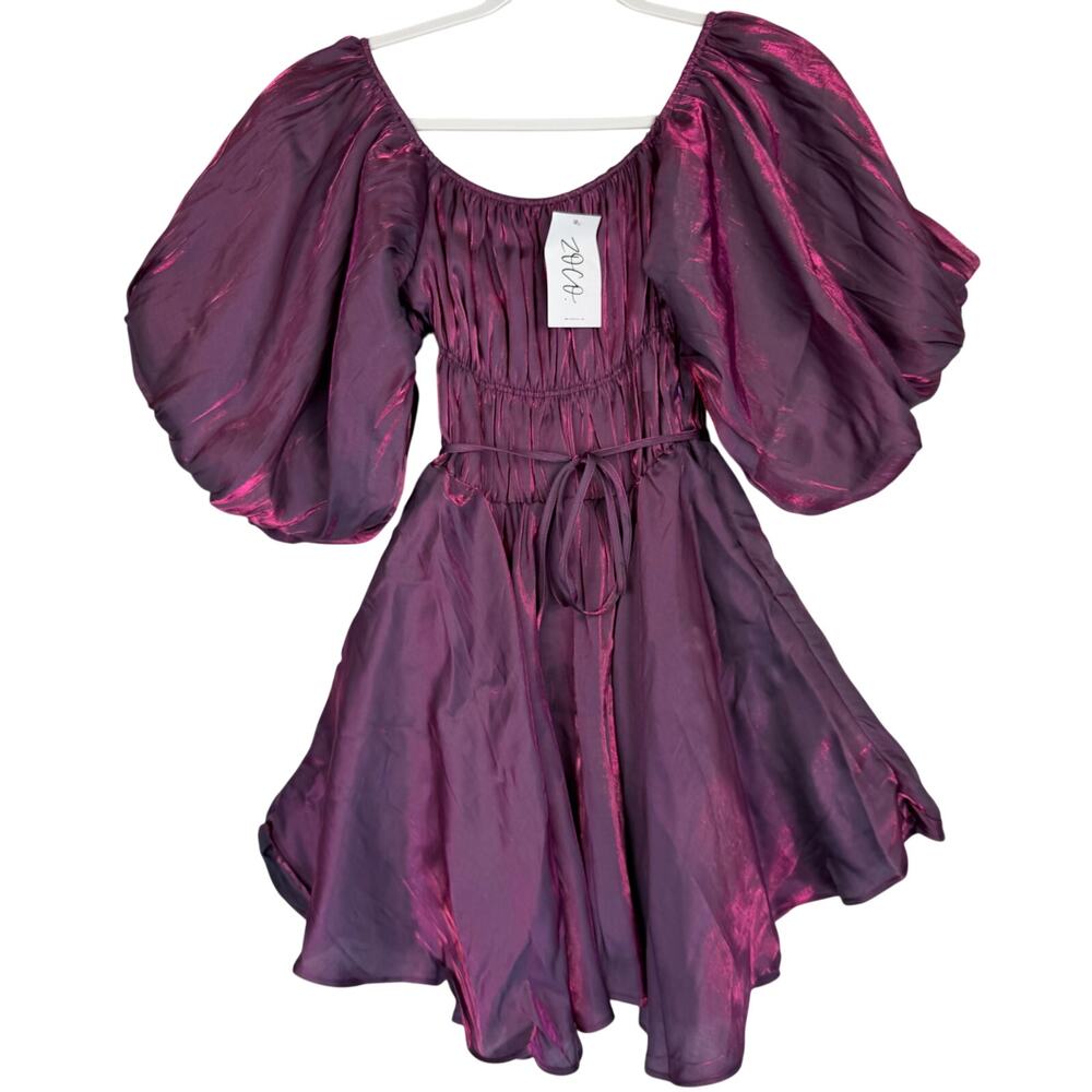 NWT &Merci Zoco Solen Shimmer Mini‎ Dress Women Sz S Purple Metallic $78